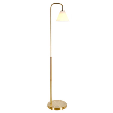 Brass Arched Floor Lamp With White Frosted Glass Cone Shade